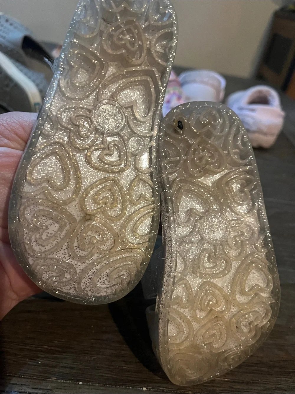 wonder nation Clear Glitter Jelly Sandals with Red Heart Insole